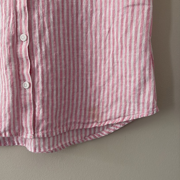 BeachLunchLounge Shirt Linen Cotton Blend Striped Pink Short Sleeve Button Sz XS - Picture 7 of 10